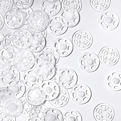 Image of 40 Pairs Plastic Snap Fasteners Buttons Transparent Invisible Sewing on Sew Press Button Clear for DIY Crafts Clothing (15 mm/ 0.59 Inch)