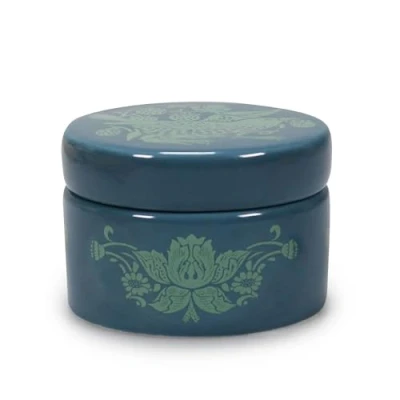 Image of Half Moon Bay Strawberry Thief by ACS William Morris Blue/Sage Green 3 x 2.5 Inch Stoneware Decorative Trinket Box