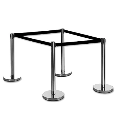 Image of 4x Set of FLEXIBARRIER Belt Stanchion (Silver Finish) with 2m Retractable Ecoline Black Belt, Barrier Post, Crowd Control Barriers …