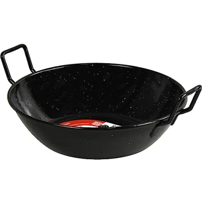Image of Sterling Ventures Enamel Kadai Wok Pan Non Stick Karahi Kadhai with Handles Flat Bottom Deep Frying Cooking (22CM)