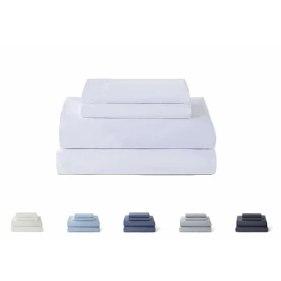 Image of Todocama 4 Piece Bedding Set 5003 Fitted Sheet Top Two Pillowcases 50 x 80 cm (Bed 180 190/200 cm, White)