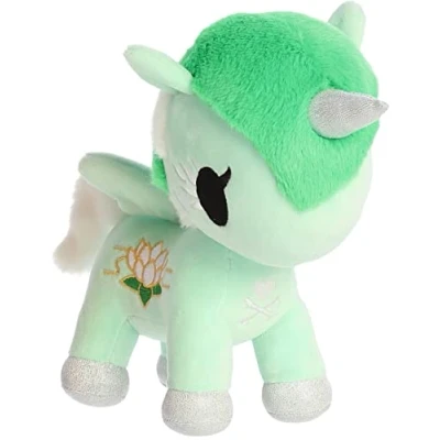 Image of Aurora® Enchanting ©Tokidoki Flower Power Water Lily Unicorno Stuffed Animal Bright &amp; Colorful Design Showpiece Plush Green 7.5 Inches