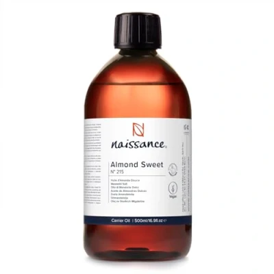 Image of Naissance Sweet Almond Oil (no. 215) 500ml for Skin, Hair, Massage, Nails, Cuticles, Ears, Face, Body, Stretch Marks Natural Skin Care, Carrier Aromatherapy