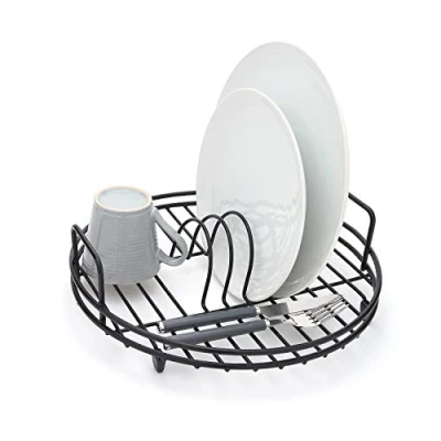 Image of simplywire Circular Dish Drainer Round Sink Drying Rack Black Plastic Coated Steel
