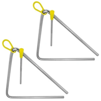 Image of TIGER TRI14 2 MT 20CM (8&quot;) Heavy Duty Steel Triangle Instrument, Complete with Rubberised Handle and Beater, Ideal for Early Development of Rhythm Primary School Use, Pack