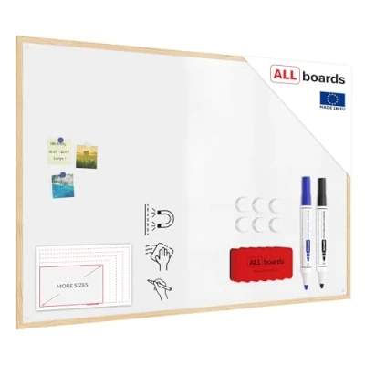 Image of ALLboards Whiteboard with Wooden Frame 150x100cm, Magnetic Board Dry Wipe Erase