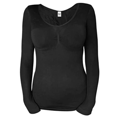 Image of HEAT HOLDERS Ladies Winter Warm Cotton Thermal Underwear Long Sleeve Top Vest (L/XL (40 52&quot; Bust), Black)