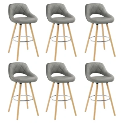 Image of WOLTU Breakfast Kitchen Counter Bar Stools Set of 6 pcs Faux Leather Seat Chairs Wood Legs Barstools Grey High