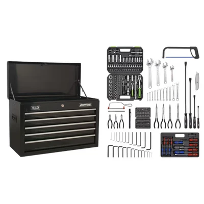 Image of Sealey American Pro Topchest 5 Drawer with Ball Bearing Slides Black &amp; 230pc Tool Kit