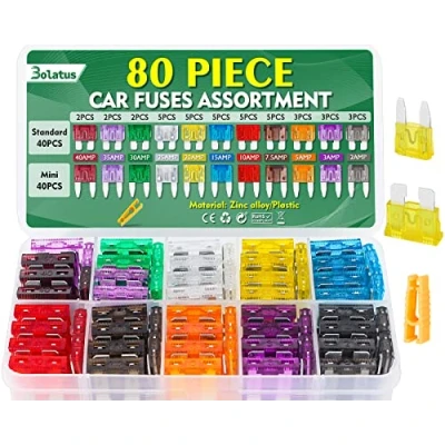 Image of Bolatus 80Pcs Car Fuses Mini and Standard Blade 2Amp 3A 5A 7.5A 10A 15A 20A 25A 30A 35A 40A Automotive Replacement for Caravan Motorcycle Truck RV+ Fuse Puller