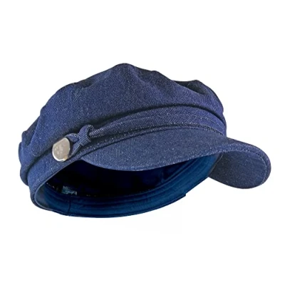 Image of Sock Snob Womens Ladies Cotton Peaked Denim or Corduroy Baker Boy Hat Fiddler Cap Blue One Size