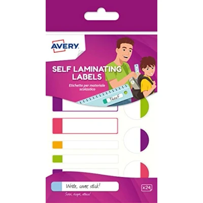 Image of Avery Self Laminating Labels, Waterproof Name Lunchbox Water Bottle School 86 x 17 mm, 24 Labels Per Pack, Neon Colours