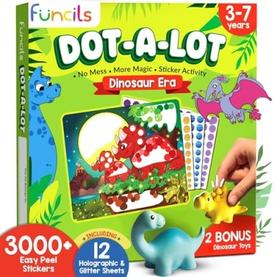 Image of Funcils Dot Sticker Art Activity Dinosaurs Art, No Mess &amp; Crafts for Kids, Stocking Stuffers Toddlers, DIY Activity, Christmas Gifts Boys Girls Ages 3, 4, 5, 6, 7 Year Old, Travel Toys