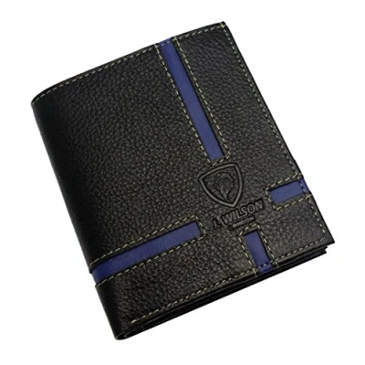 Image of Designer J Wilson Real Genuine Mens Leather Wallet Coin Card Purse Red Blue Black (Blue/Black Style 2)