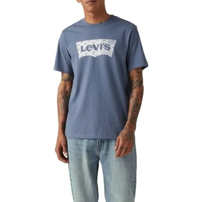 Image of Levi&#039;s Graphic CREW NECK TEE Print Tshirt, Men&#039;s, Size: Small, Batwing fill vintage indigo