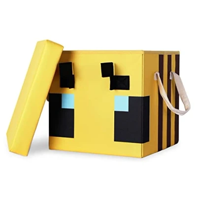 Image of Minecraft Bee Fabric Storage Bin Cube Organizer with Lid 15 Inches