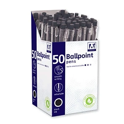 Image of Design Group Box 50 Smooth Writing Rubber Grip Retractable Ballpoint Pens Black
