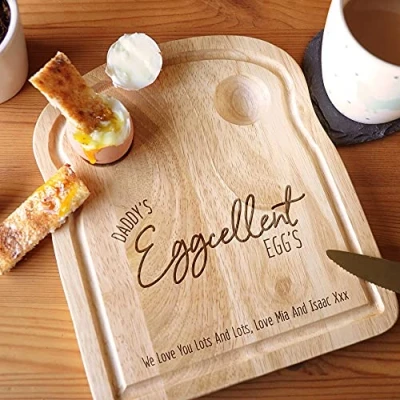 Image of eBuyGB Personalised Breakfast Board, Daddy&#039;s Eggcellent Egg&#039;s, Egg &amp; Soldiers Dippy, Toast Shaped Serving Dippy Eggs and Toast, Easter, Father&#039;s Day, Birthday Gift for Dad