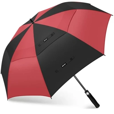 Image of KEYHOT Golf Umbrella Windproof Strong 68 Inch, Large Golfing Automatic Open, Double Canopy Vented for Men Women (Black/Red)