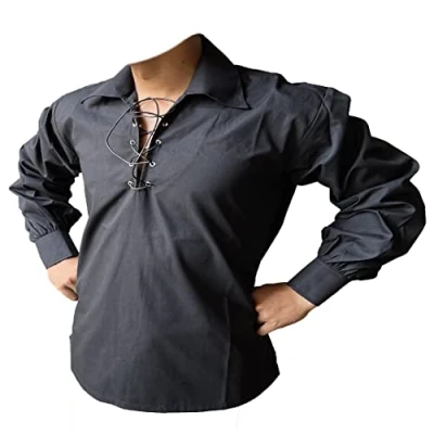 Image of Z&amp;N PRODUCTS Black Scottish Highland Jacobite Jacobean Ghillie Kilt Shirt (XL)