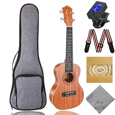 Image of Soprano Ukulele Ranch 21 inch Wooden ukalele Instrument Kit Small Hawaiian Beginner Guitar ukelele Starter Pack Bundle Gig bag &amp; Digital Tuner Strap 4 Aquila Strings Set