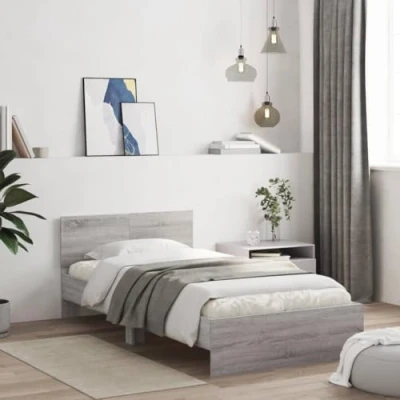 Image of vidaXL Bed Frame without Mattress with LED Lights Grey Sonoma 100x200 cm