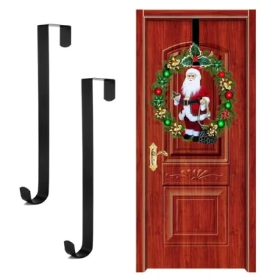 Image of SYEYCW 2 Pcs Wreath Door Hanger, Christmas Metal Hanger for Front Door, Wreath, Hook, Christmas, Home, Office Wall, Wedding Wreaths or Decor (Black)