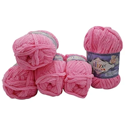 Image of Alize Velluto Knitting Wool, 5 x 500 g Super Soft Bulky Baby Balls (Pink 121)