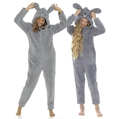 Image of Slumber Hut® Girls Cockapoo Dog Grey Fleece Onesie Novelty Animal Face Hood Childrens All in One Snuggle Pyjamas 11 12 Years