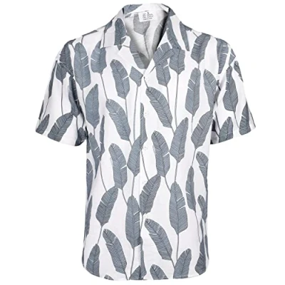 Image of True Face Mens Hawaiian Shirt Funky Short Sleeve Fancy Printed Hawaii Top Casual Wear Grey B3 S