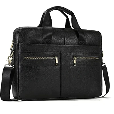 Image of newsbirds Laptop Bag for Men, 15.6 inch Men Briefcase Computer Sleeve Case Leather Shoulder Messenger Women Travel Outdoor Business Office Hangbag Laptop, Black