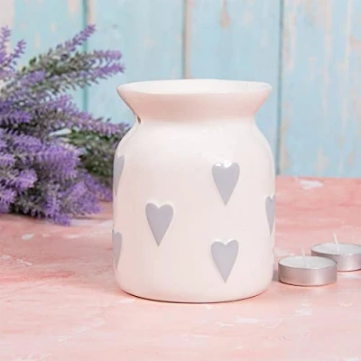 Image of The Leonardo Collection LP48083 Wax/Oil Warmer White &amp; Grey Hearts 1 Piece 11x11x14 cm Accessory, White.Grey
