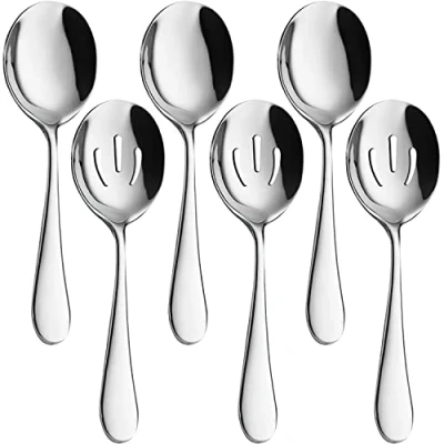 Image of AOOSY Serving Spoons Set,3 x Spoon,3 Slotted Spoons, 8.7 inches Large Stainless Steel Skimmer 6 Pieces Soup Set Can Banquet Cooking for Parties Restaurant