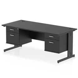 Image of Impulse 1800x800 Desk Black/Black Cable Managed 2x2 Drawer Fixed Peds