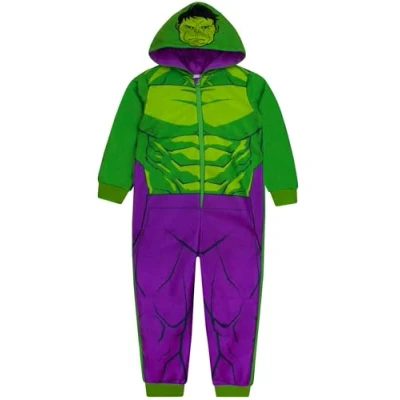 Image of Marvel Hulk Onesie Avengers Boys Fleece Onesies For Green 9 10 Years
