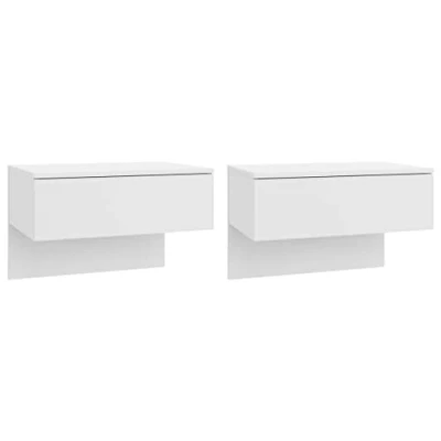 Image of vidaXL 2x Wall Bedside Cabinets Home Bedroom Nightstand Floating Hung Bed Cabinet Unit Indoor Furniture High Gloss White Engineered Wood
