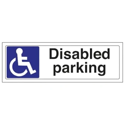 Image of V Safety 74037AX R Disabled Parking Sign Landscape 300mm x 100mm 1mm Rigid Plastic, Black/Blue