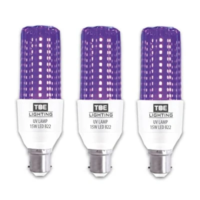 Image of TBE LIGHTING UV LED Bulb 15w Ultra Violet Black Light Bulbs 3 Pack B22 Standard Bayonet Fitting 395 400nm wavelength, Energy Saving Long Life