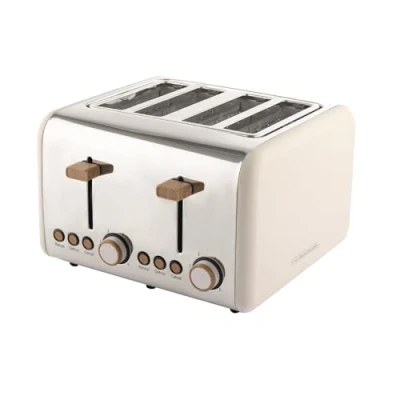 Image of Hamilton Beach Toaster 4 Slice, Scandi, 1500W, 6 Browning Controls, Defrost, Reheat &amp; Cancel Settings, Removable Crumb Tray, Matte Cream with Wood Effect HBT02MC