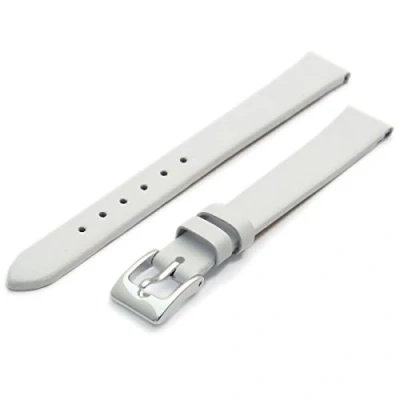 Image of Fine Calf Leather Watch Strap Band 12mm White with Chrome (Silver Colour) Buckle. Free Spring Bars (Watch Pins)