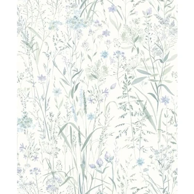 Image of Grandeco Free Flower Sprigs and Grass Wallpaper, Lilac Blue Green