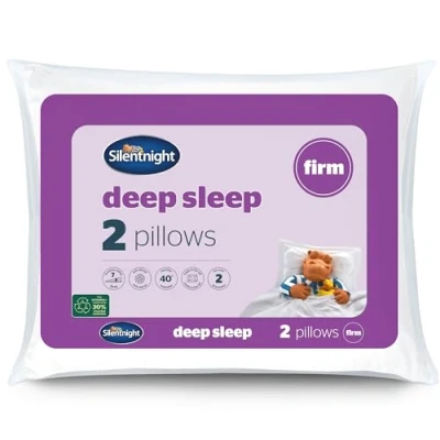 Image of Silentnight Deep Sleep Firm Pillows 2 Pack Support Side Sleeper Pillow with Fibre Core Firmer Comfortable Supportive Bed For Neck and Shoulder Pain Hypoallergenic of