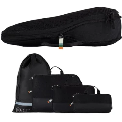 Image of Travel Dude Compression Packing Cubes for Made from Plastic Bottles Bag Organiser Backpacking, Suitcases &amp; Bags Clothes Shoes (4 pieces, All Black)
