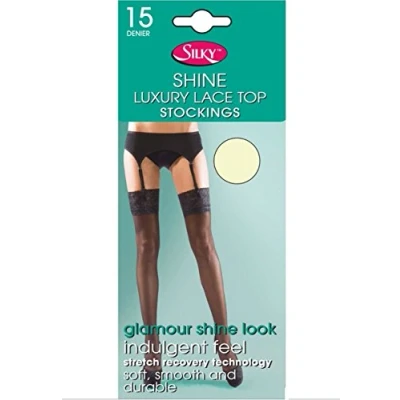 Image of Silky Ladies Shine Lace Top Stockings 15 Denier ED013 Cream One Size