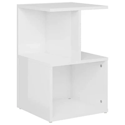 Image of vidaXL Bedside Cabinet with Open Compartments High Gloss White Engineered Wood Nightstand Scandinavian Style Bedroom Furniture Easy Assembly 35x35x55 cm