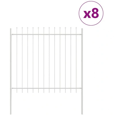 Image of vidaXL Garden Fence with Spear Top, White, 13.6 x 1.5 m, Steel