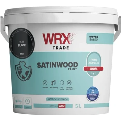 Image of WRX Trade Satinwood Paint For Wood Quick Dry Pure Acrylic Water Based (5L, Black Ral 9011)