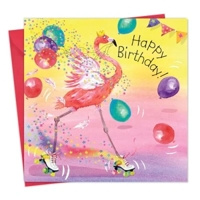 Image of Twizler Children&#039;s Birthday Card for Girl Flamingo Kids Happy Animals