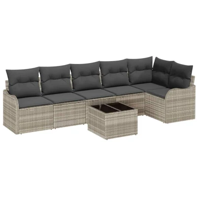 Image of vidaXL 7 Piece Garden Sofa Set with Cushions Grey Poly Rattan
