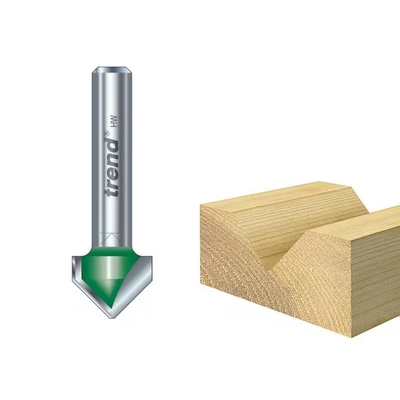 Image of Trend CraftPro Two Flute Chamfer Router Cutter Bit, 1/4 Inch Shank, 12.7mm Cut Diameter &amp; 45 Degree V Groove, Tungsten Carbide, Tipped, C044X1/4TC